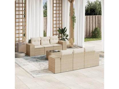 Ensemble de mobilier de jardin 7 pièces avec coussins, en résine tressée beige