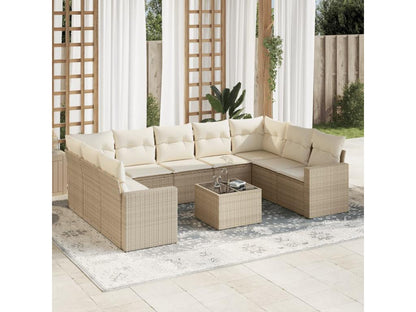 Ensemble de mobilier de jardin 10 pièces avec coussins, en résine tressée beige