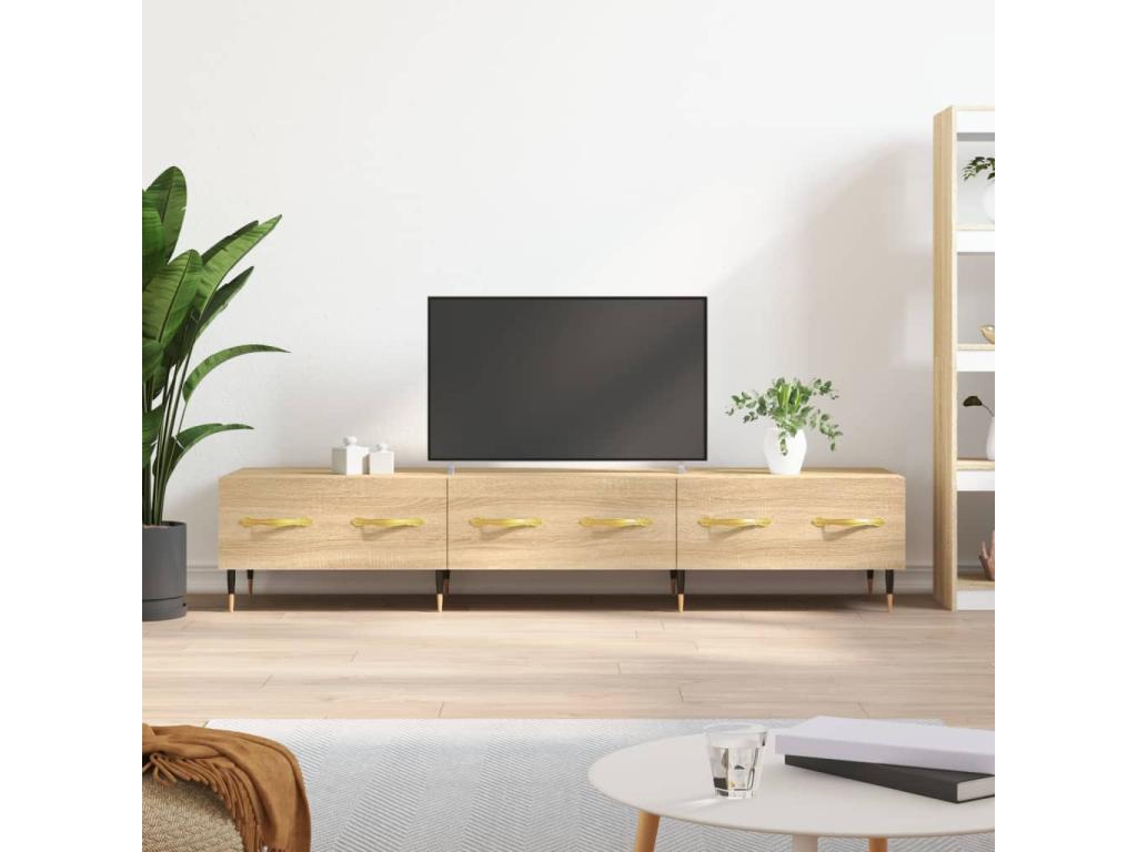 Meuble TV en bois effet chêne, 150 x 36 x 30 cm, marron