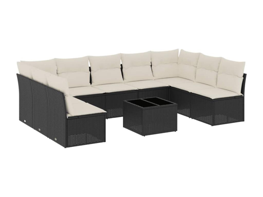 Ensemble de mobilier de jardin 10 pièces avec coussins, en résine tressée noire