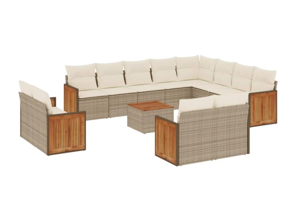 Ensemble de mobilier de jardin 13 pièces avec coussins, en résine tressée beige